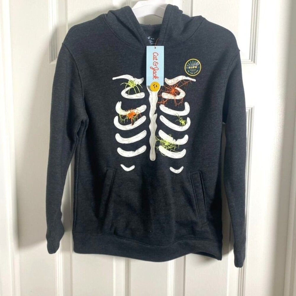 NWT Target Cat & Jack Kids Skeleton Spiderweb Hoodie Charcoal Grey Size M 8